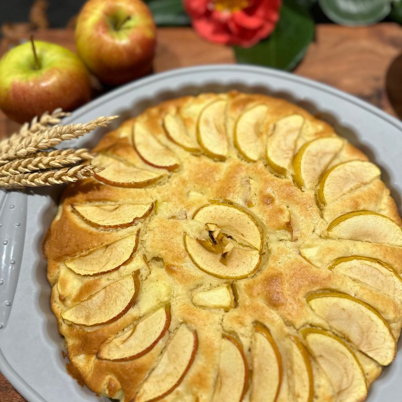 Dinkel-Apfelkuchen in der Obst-Silikonform gebacken 